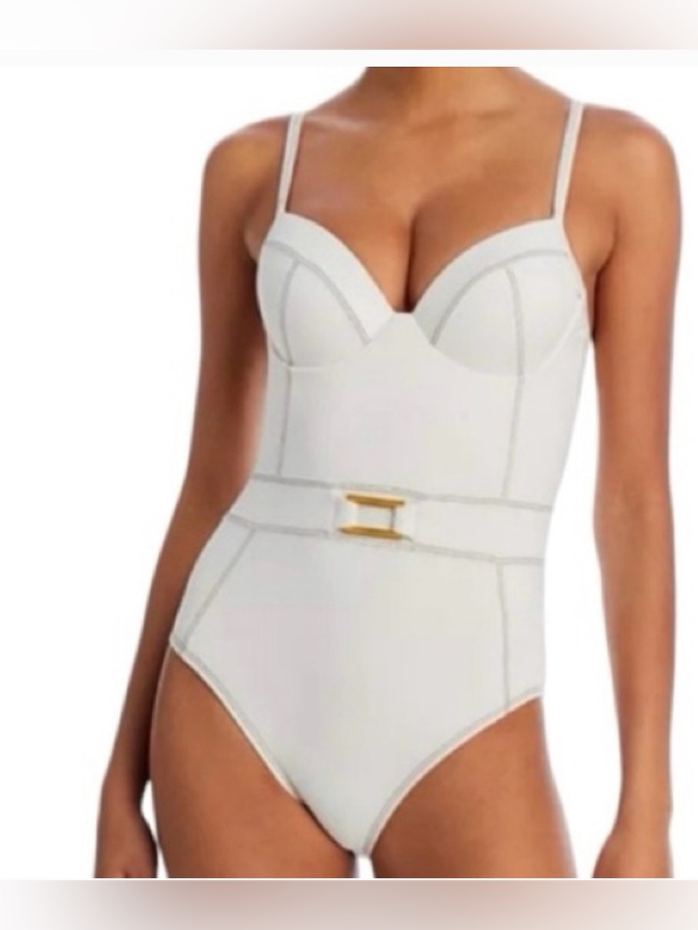 Bleu Rod Beattie off white  One-Piece Swimsuit with Gold Buckle